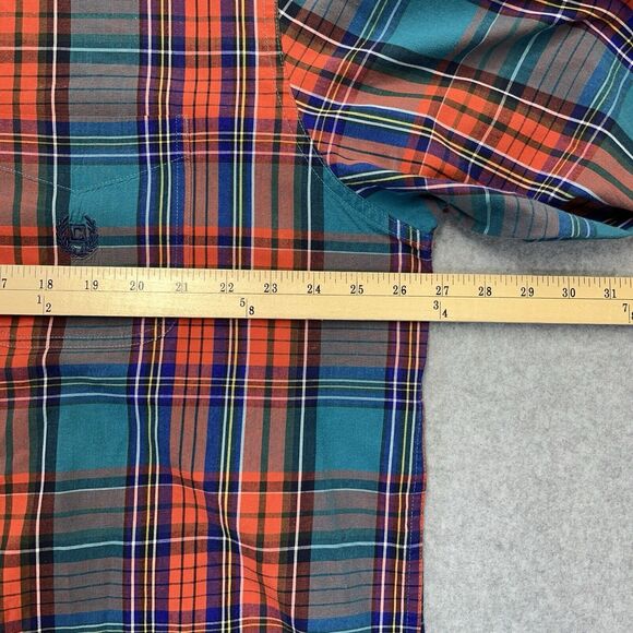 Chaps Shirt Mens XXL 2XL Orange Green Plaid Button Down Easy Care Pocket Preppy - Picture 9 of 10